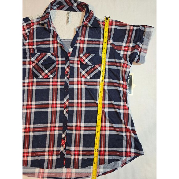 Womens RNB Plaid Button-Up Lace Accented Shirt Navy/Red Size‎ 2X - Picture 13 of 14